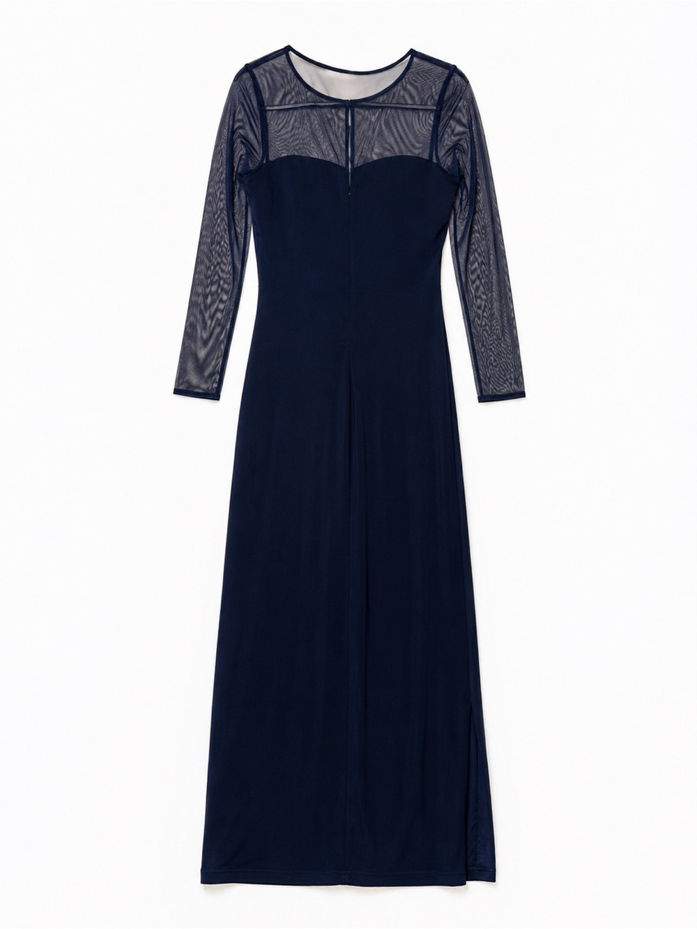 Ralph Lauren Alex Floor Length Illusion Ruched Navy Blue Dress 4 - Picture 3 of 5